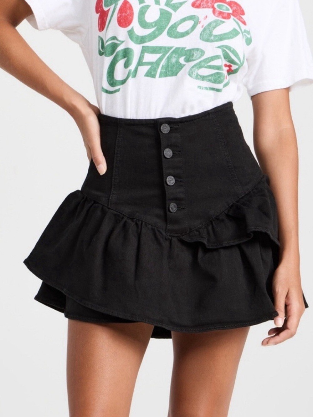 MOTHER Pixie Minx Pitch Ruffle Tiered Mini Skirt – Size 27 (4) Ruffle Buttons